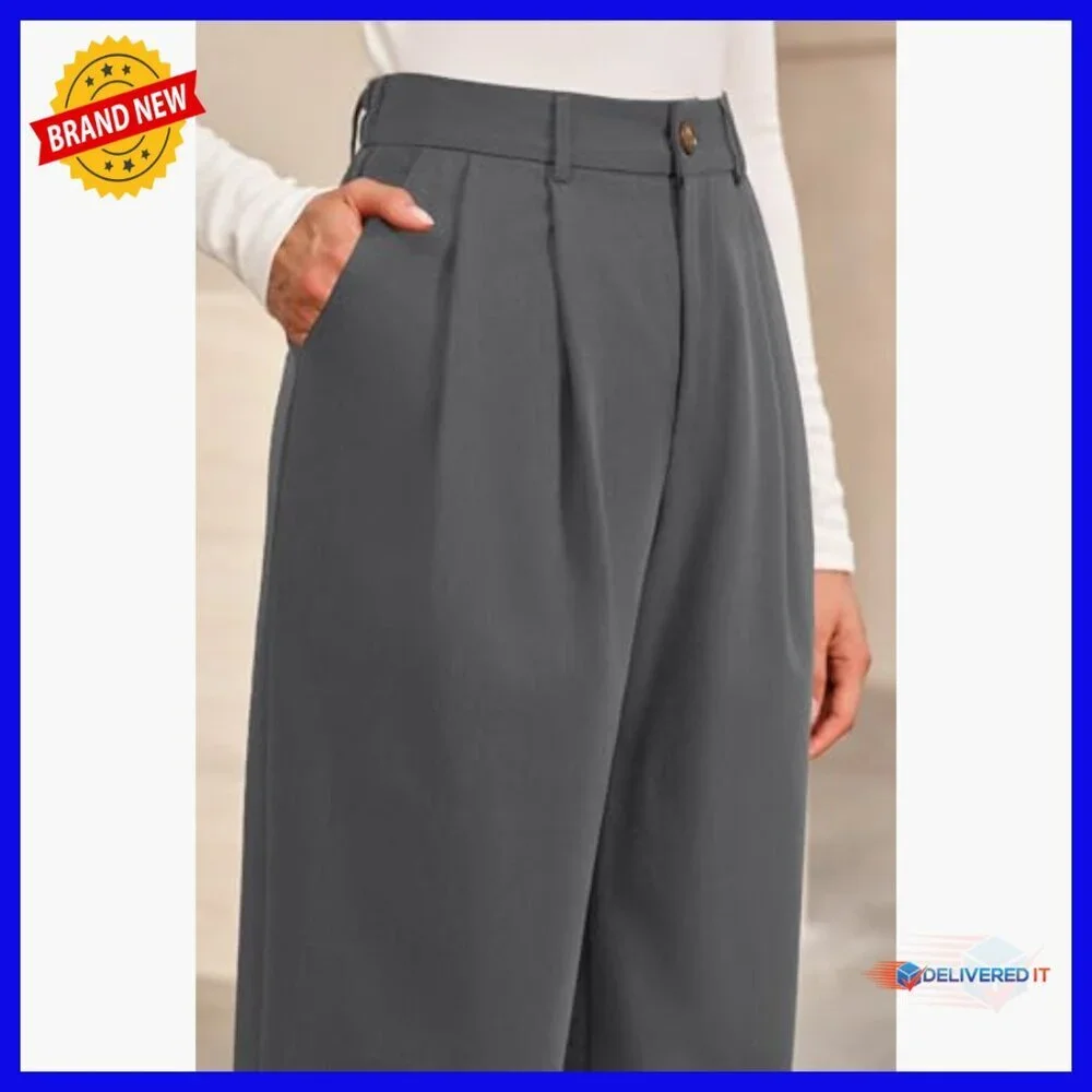 Lightweight Wool Blend Straight Leg Pants Elastic Waist Business Casual